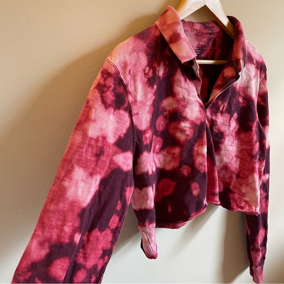 American Eagled Bleach Dyed Cropped Long-Sleeve Polo Shirt - Picture 6 of 8